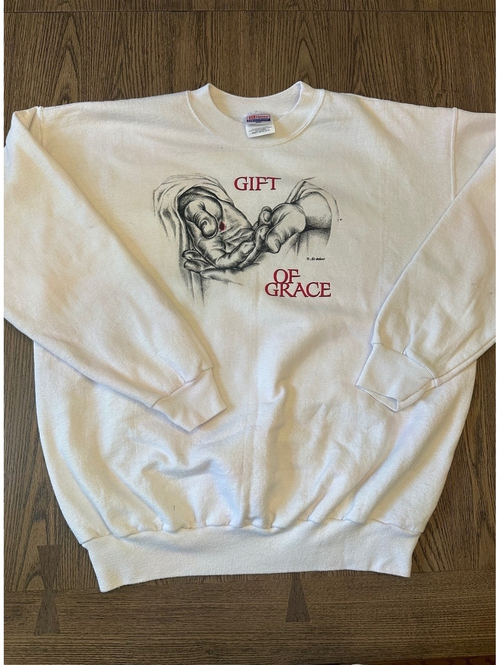 Vintage Hanes White 'Gift of Grace' Graphic Sweatshirt Adult Large Jesus